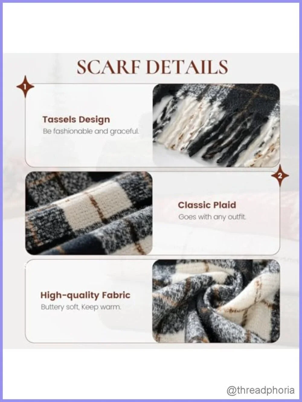 Cashmere Feel Plaid Scarf Shawl Wrap Winter for Women